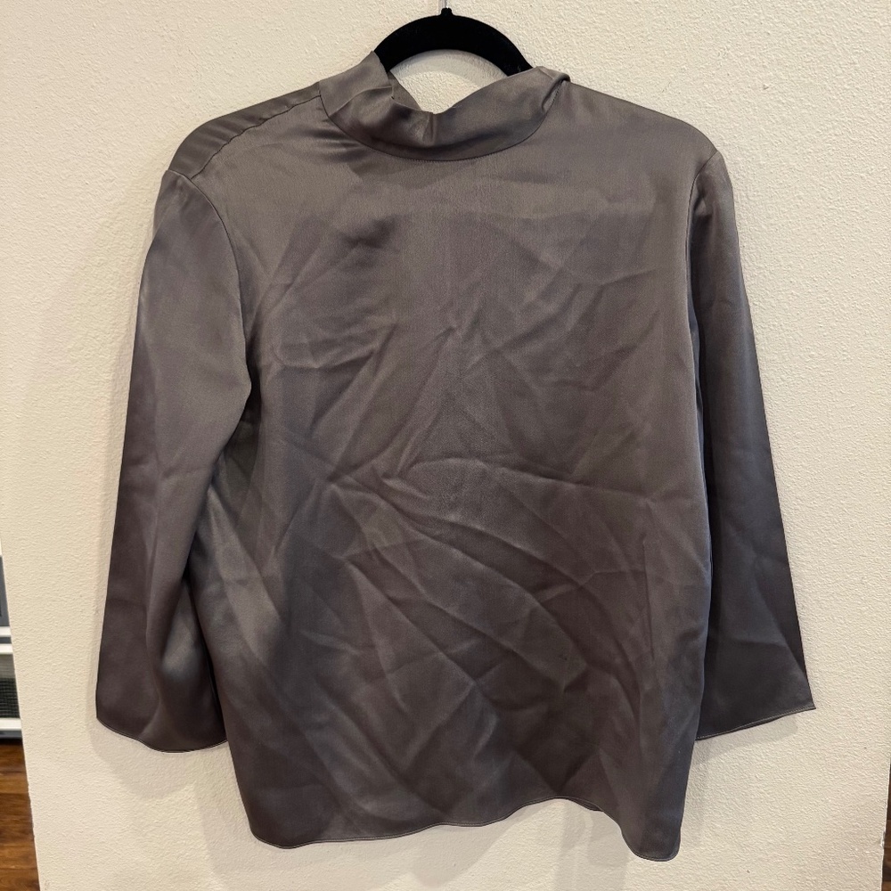 Vince Black Satin Long Sleeve Blouse Size S